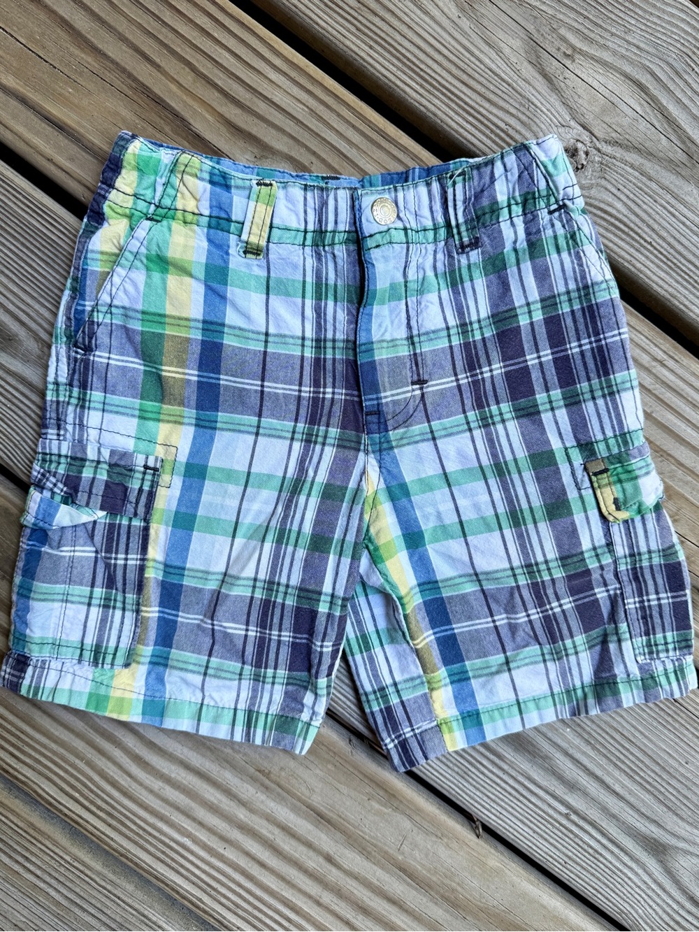 3/$15 IZOD Boys Size 4 Plaid Cargo Shorts Blue Green